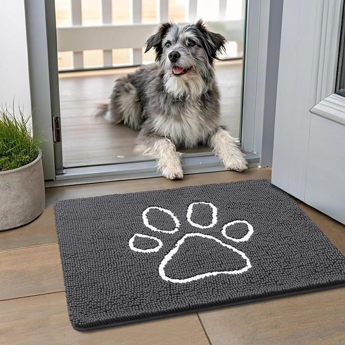 Smiry Dog Door Mat for Muddy Paws, Absorbent Dirt Trapper Non Slip Quick Dry