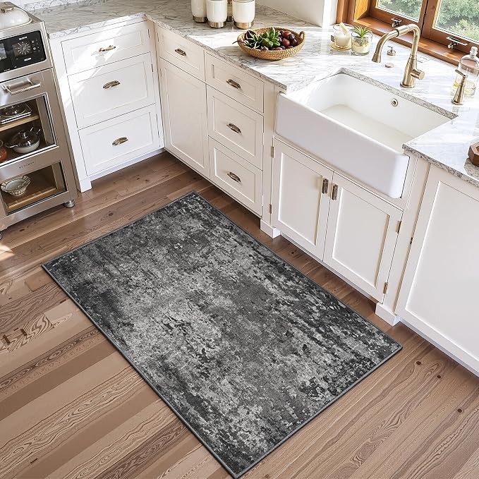 2x5 Black Rug Runners for Hallways Kitchen Runner Rug Non Slip Washable Black