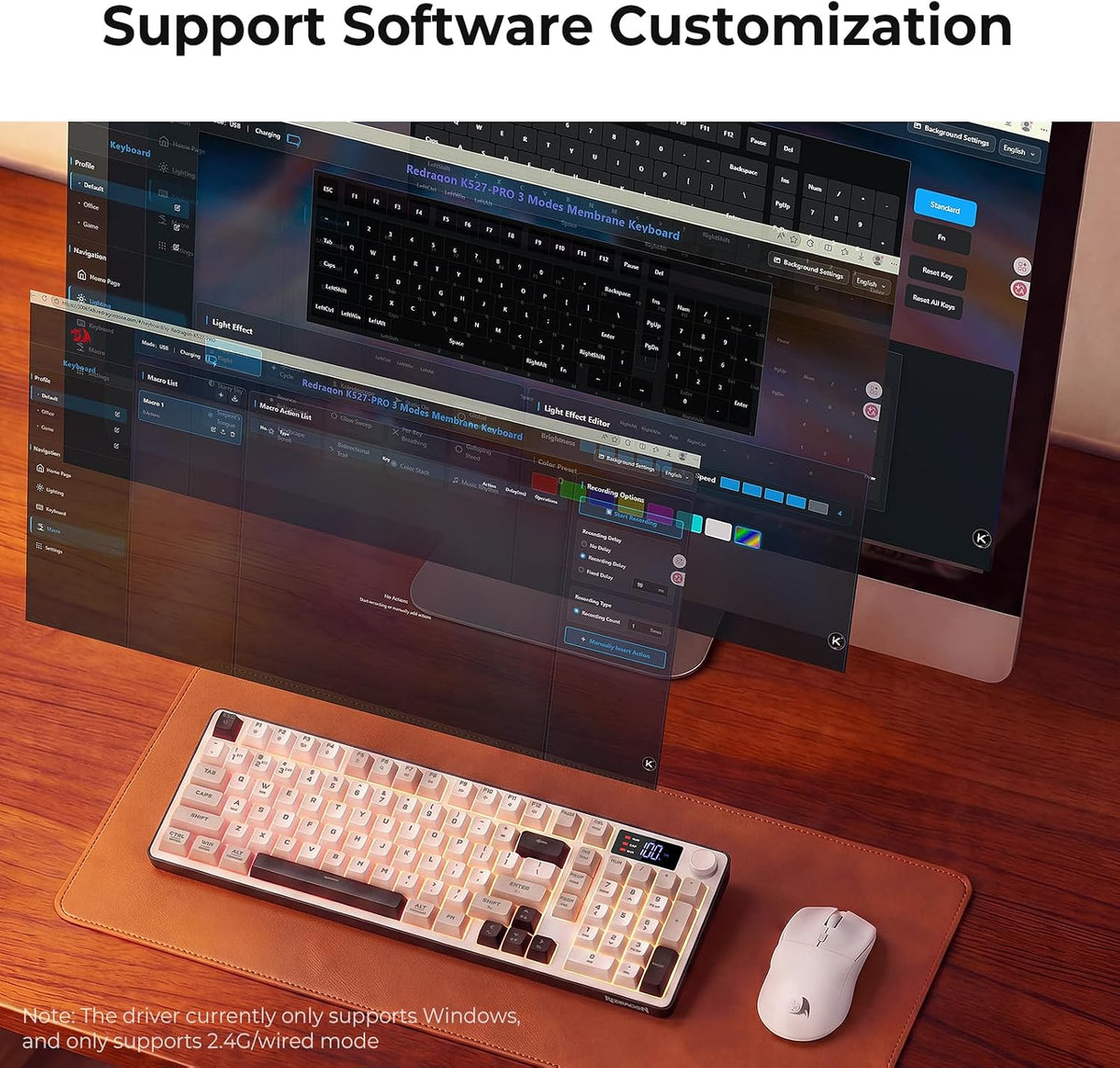 Redragon Wireless Gaming Keyboard, 98-Key Tri-Mode (BT/2.4G/Wired) RGB Computer Keyboard with Knob & Display, Fade-Resistant PBT Keycaps & 4000mAh Battery, Compatible with Windows/Mac - White Gray