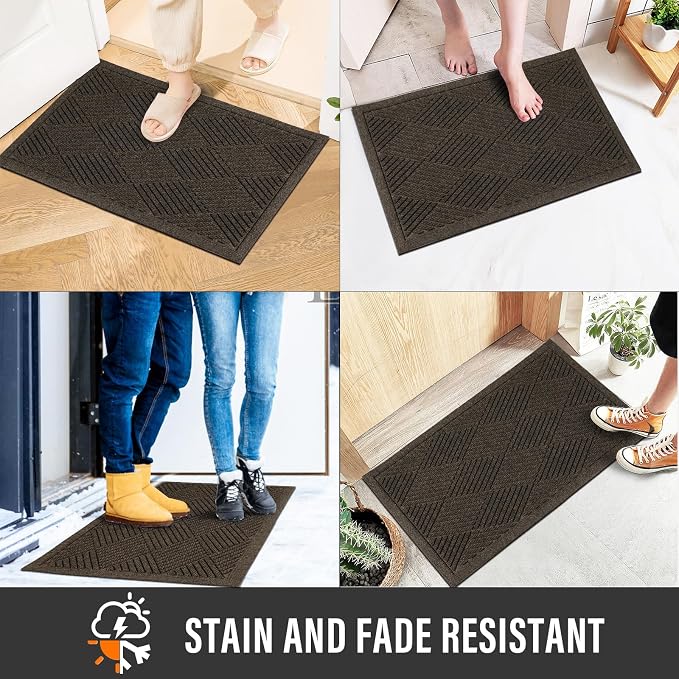 HIYARD Sturdy Front Door Mat, Absorbent Muddy Dirt Resist Welcome Door Mats