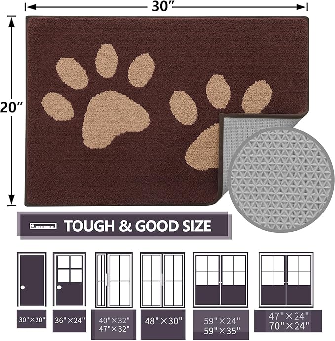 Buganda Dog Door Mat for Muddy Paws, Absorbent Dirt Trapper Washable Indoor Doormats, Non Slip Low-Profile Mud Mat for Dogs, Front Entrance Doormat for Inside Floor (40x32 Inches, Brown)