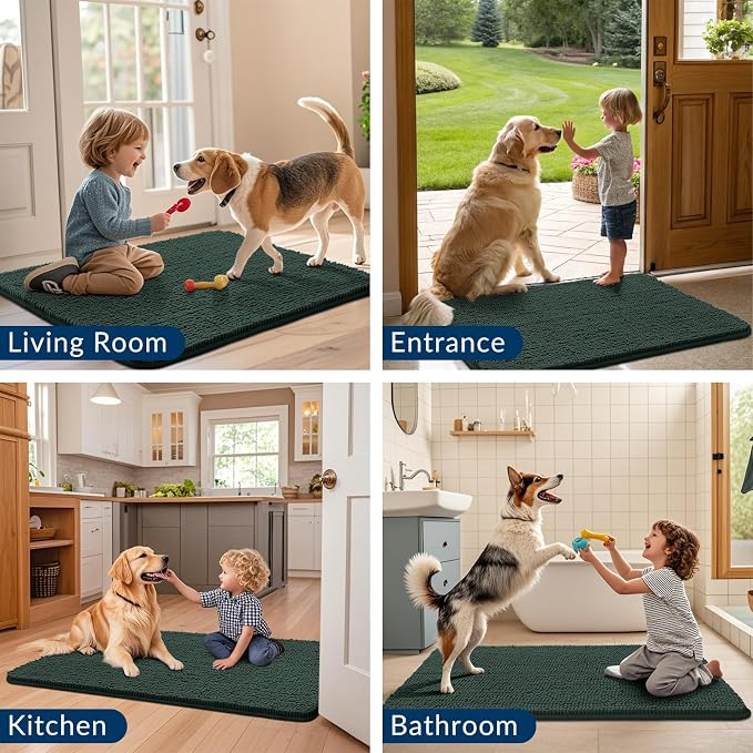 Smiry Dog Door Mat for Muddy Paws 47x32, Absorbent Dirt Trapper, Non-Slip