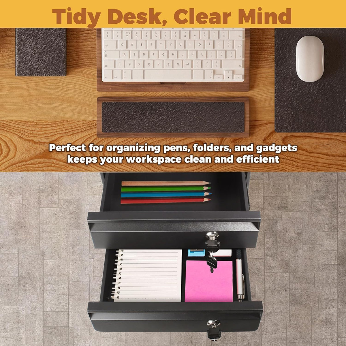 POPMOON 14" D 2Tier Under Desk Drawer Lockable Pull Out Storage Organizer