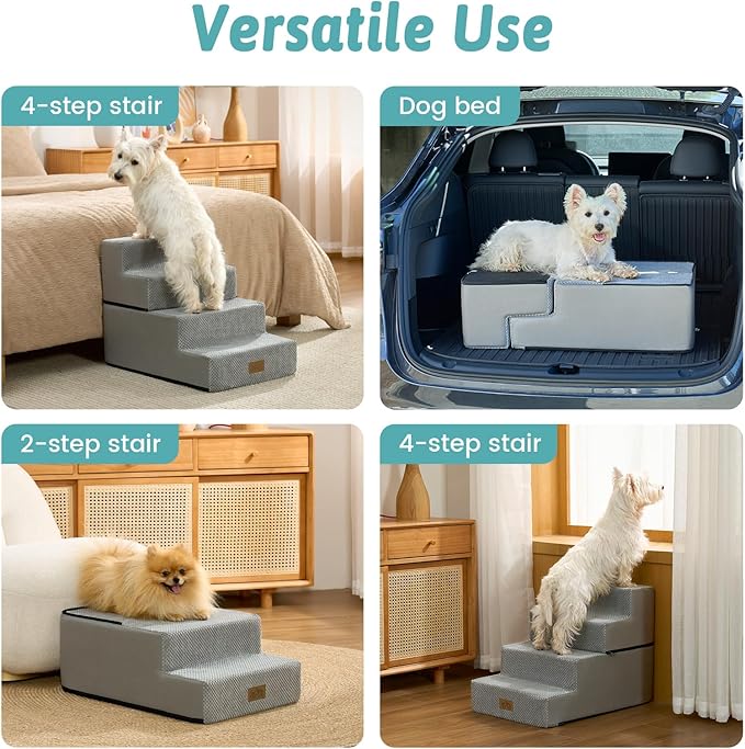 Dog Stairs for Small Dogs, 4 Tier Removable Wider Pet Stairs for Couch and Bed, 17.7" H Dog Steps for Old Cats, Puppy, Small Dogs, 17.7x23.6x17.7 inch, Gray
