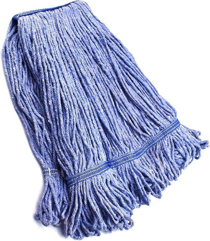 String Mop Heads Replacement Heavy Duty Commercial Grade Blue Cotton Looped End Wet Industrial Cleaning Mop Head Refills (1, Medium)