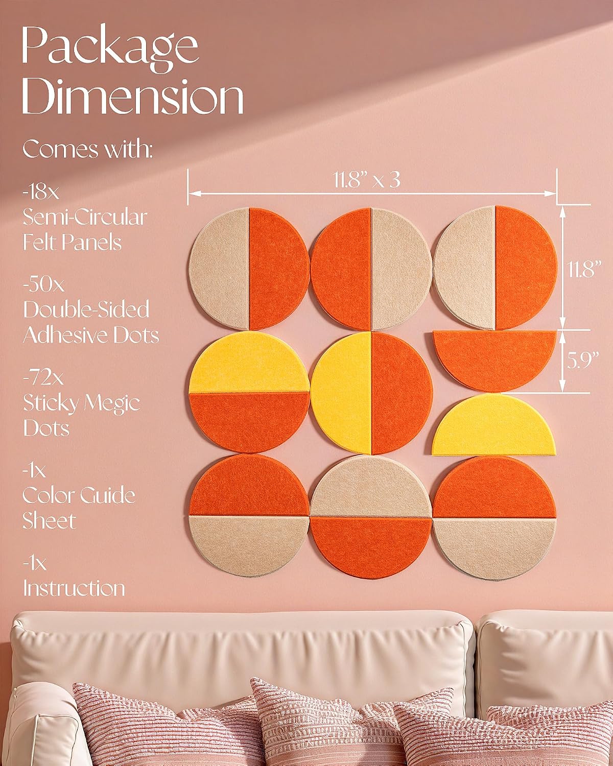 Semi-Circular Felt Wall Tiles for Bulletin Boards, Dusk