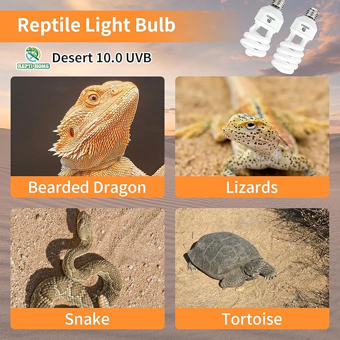 UVA UVB Reptile Light 23W 10.0,Desert Terrarium Compact Fluorescent Lamp,UVB Reptile Light Bulb for Bearded Dragon, Lizard,Spider, Snake, Gecko