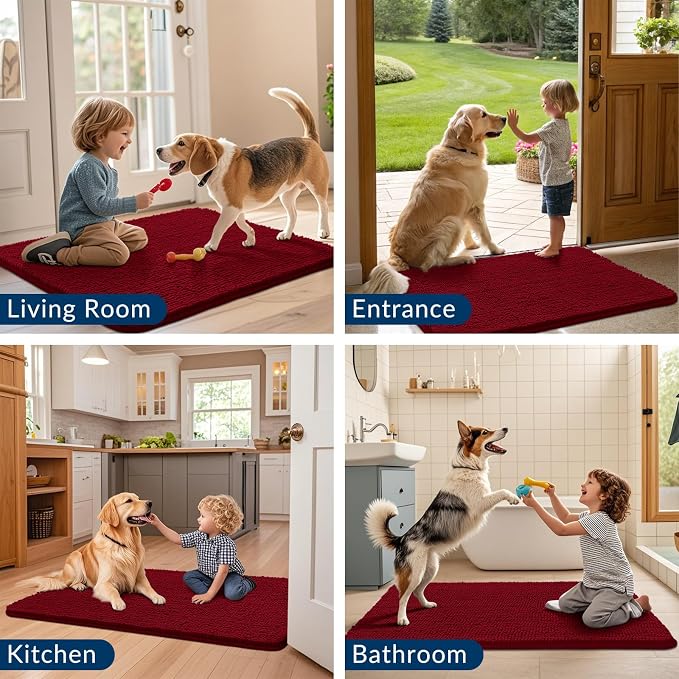 Smiry Dog Door Mat for Muddy Paws 70x35, Absorbent Dirt Trapper, Non-Slip