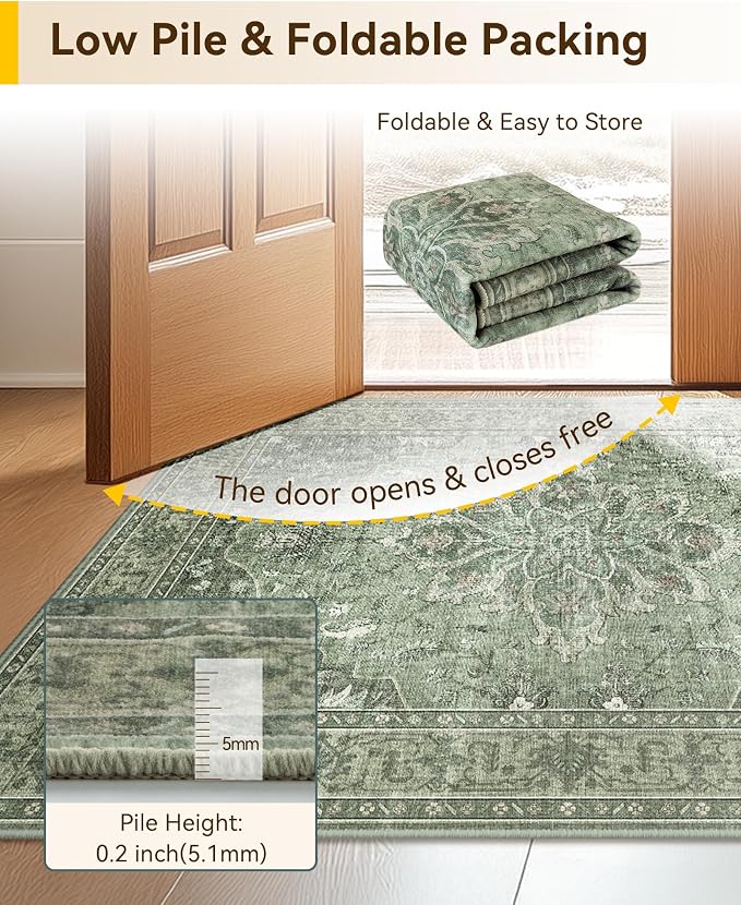 RELEANY Area Rugs Runner 2'6"x12' Washable Non-Slip, Floral Vintage Distress