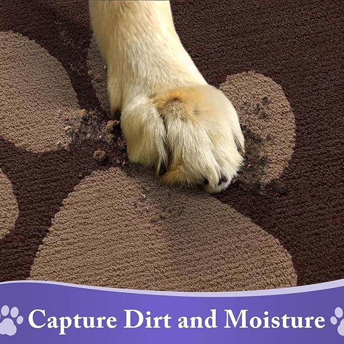 Buganda Dog Door Mat for Muddy Paws, Absorbent Dirt Trapper Non Slip Indoor Doormats, Washable Low-Profile Mat for Mud Dogs, Entryway Carpet for Inside Floor (59x35 Inches, Brown)