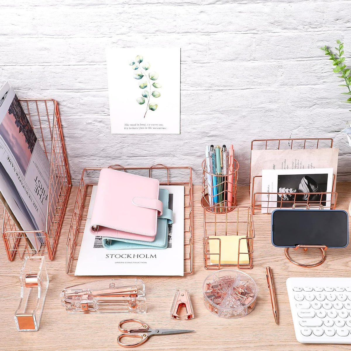 Yaomiao 13 Pcs Desk Accessories Set Organizer Office Supplies, Rose Gold