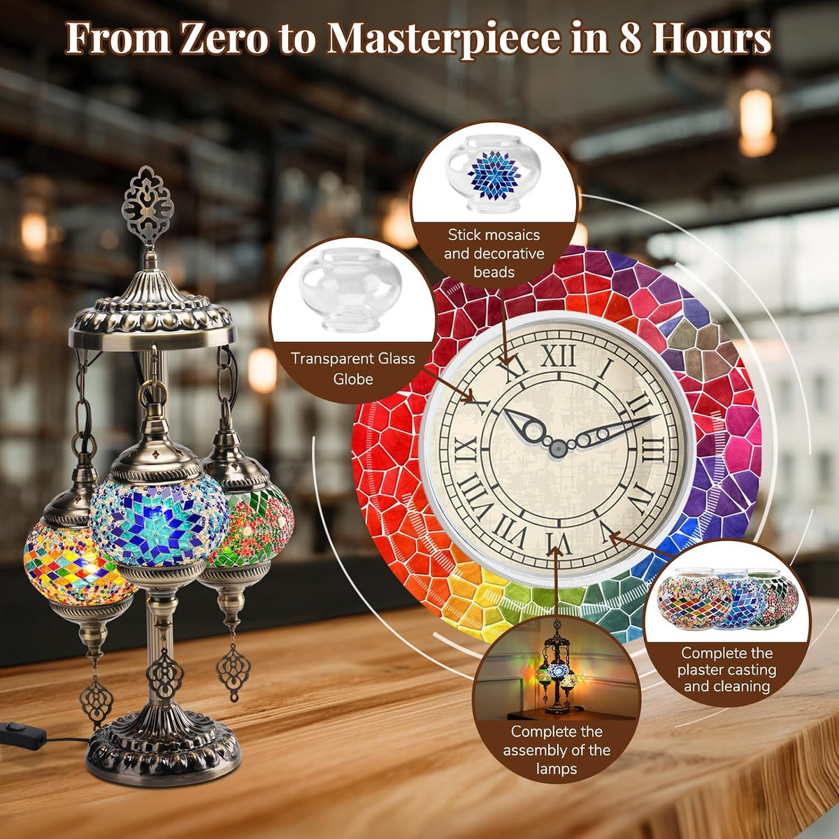 DIY Turkish Mosaic Lamp Kit, 3 Globe Table Lamp Making Kit, Colorful
