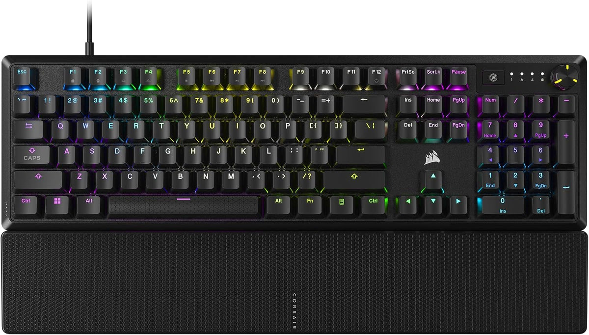 CORSAIR K70 CORE RGB Mechanical Wired Gaming Keyboard with Palmrest – Pre-Lubed MLX Red Linear Switches, SOCD, ABS Double-Shot Keycaps, Sound Dampening, Media Control Dial, QWERTY NA – Black