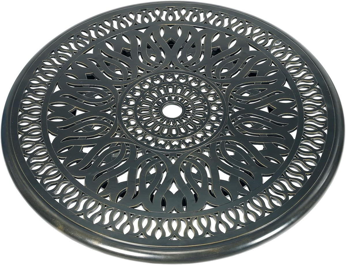 VIVIJASON 35.4" Cast Aluminum Lazy Susan Turntable, 360° Large Rotating Display Tray with Silent Bearings, Round Table Top Swivel Serving Plate with 2" Umbrella Hole for Outdoor Dining Table