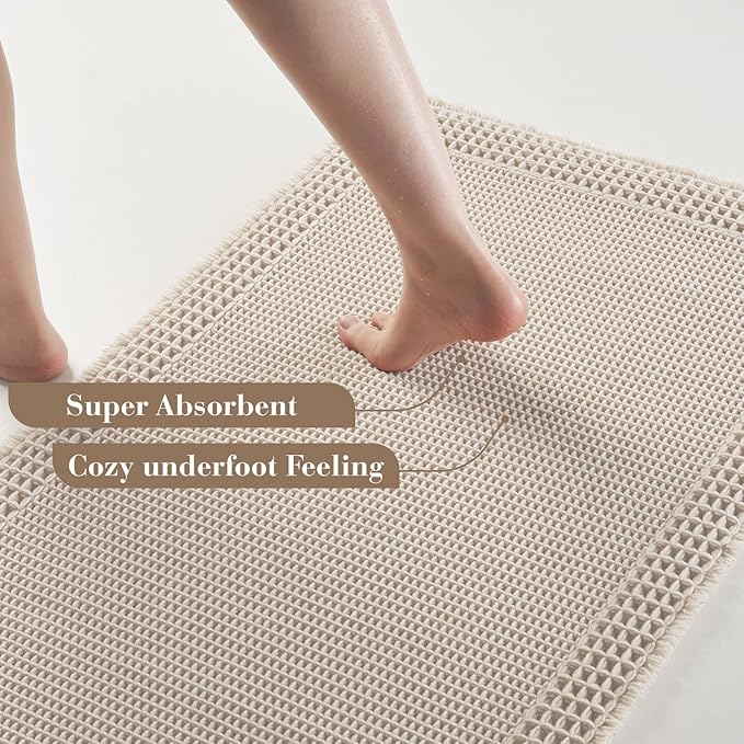 RESARE Waffle Bath Mat for Bathroom, Super Absorbent Bathroom Rugs Non Slip