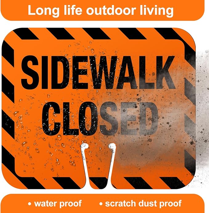 12 Pcs Plastic Sidewalk Closed Sign Bulk for Traffic Cones Top Road Warning Signs 10.4" Height x 12.6" Width x 0.05" Thickness for Outdoor Barricade Construction Caution