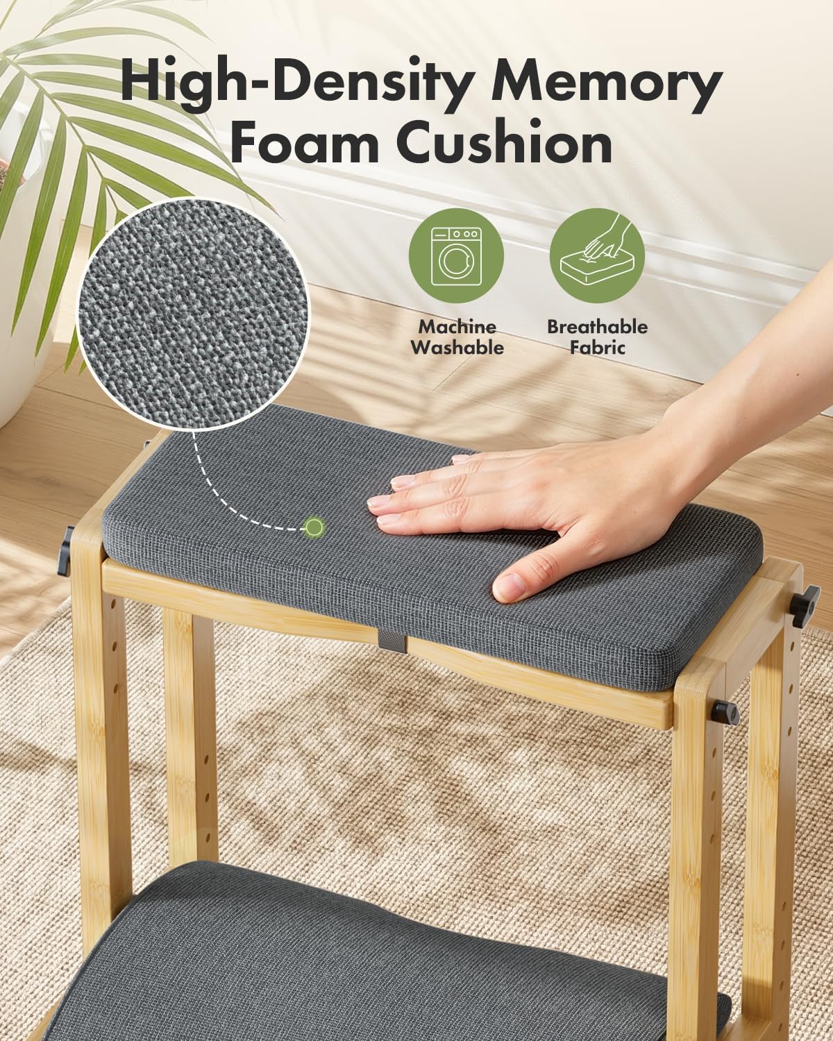 Amazer Double Step Foot Rest for Under Desk, 4 Adjustable Heights Bamboo Under Desk footrest with Soft Cushion, Dual-Layer Desk Foot Stool for Office Home Gaming, Natural Wood Foot Rests for Work