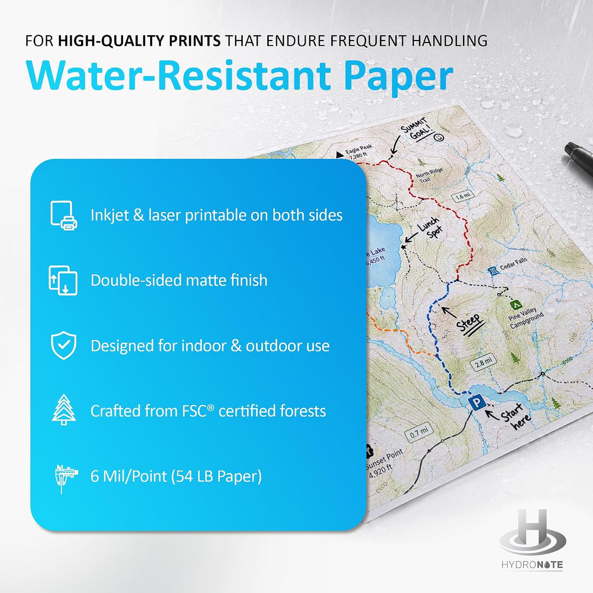 TerraSlate Waterproof Paper - Hydronote 54lb Multipurpose Copy Paper 8.5” x 11”, Bulk Printer Paper, Inkjet Printer and Laser Printer Paper Compatible - Rain/Weather/Rip-proof (1500 Sheets)