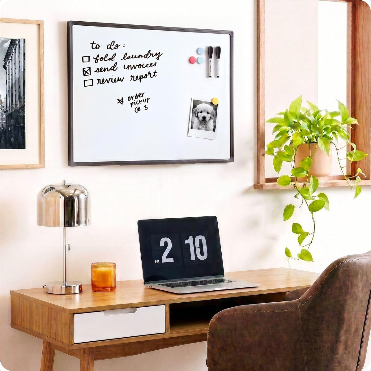 U Brands 24" x 36" Magnetic White Board with Markers, Black Metal Frame