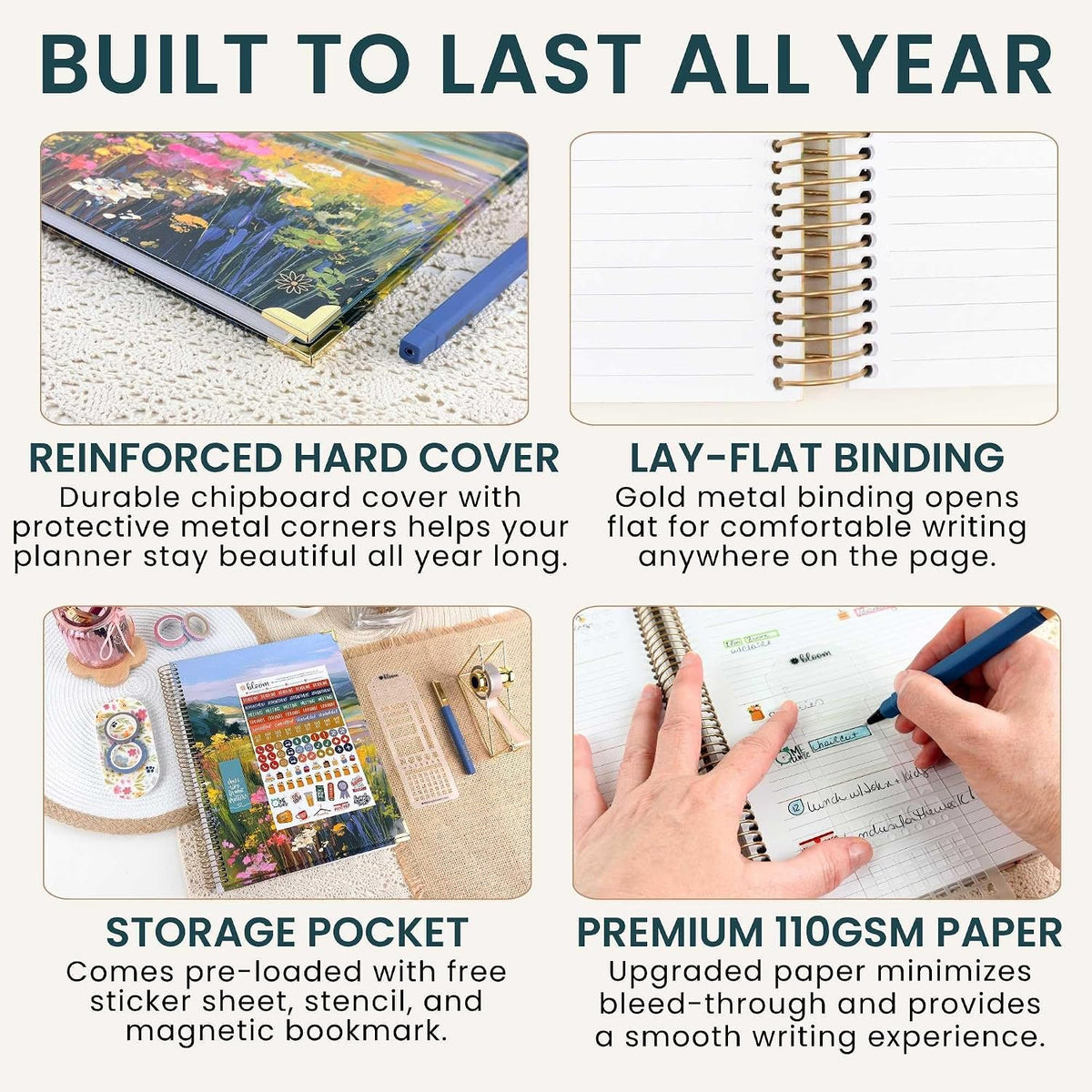 bloom daily planners 2027 HARDCOVER Planner & Stencil - 8.5” x 11" Calendar Year (January - December) Task Goal Planner for Women - Monthly & Weekly Inspirational Agenda Book with Stickers - A New Day