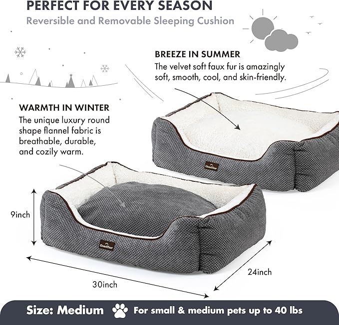 GrandTies Fluffy Dog Beds for Small Medium Large Dogs & Cats, Machine Washable Dog Bed, Rectangle Breathable Soft Calming Sleeping Warming Pet Beds with Waterproof & Non-Slip Bottom (M 34", Moonlight)