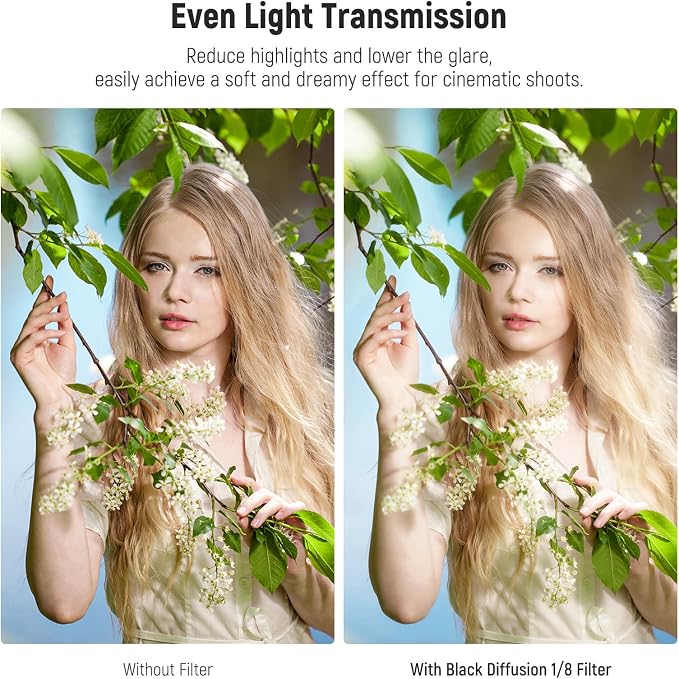 NEEWER 72mm Black Diffusion 1/8 Filter Soft Dreamy Cinematic Effect Filter