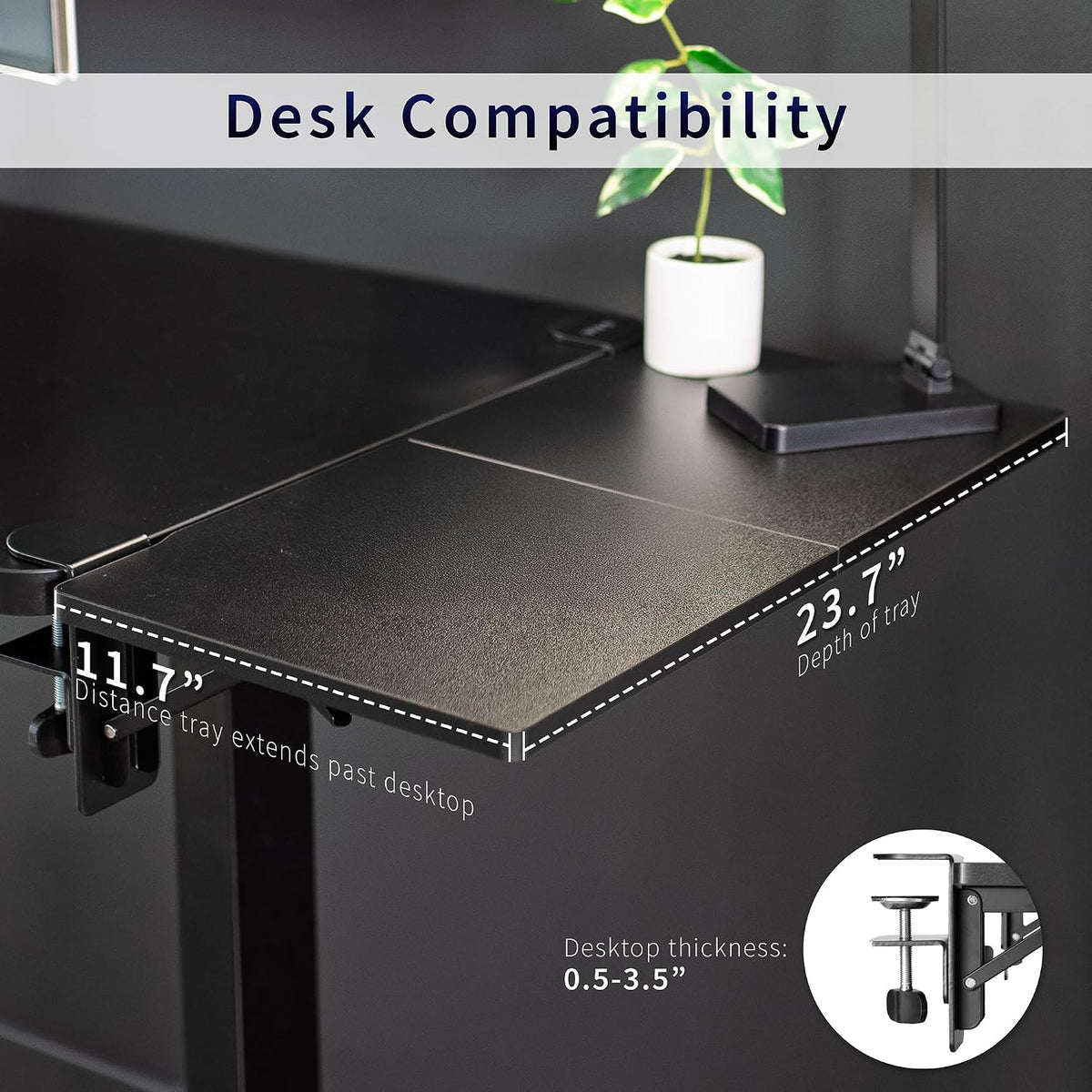 VIVO White Clamp-on 24 x 12 in Desk Extender, DESK-EXT24W