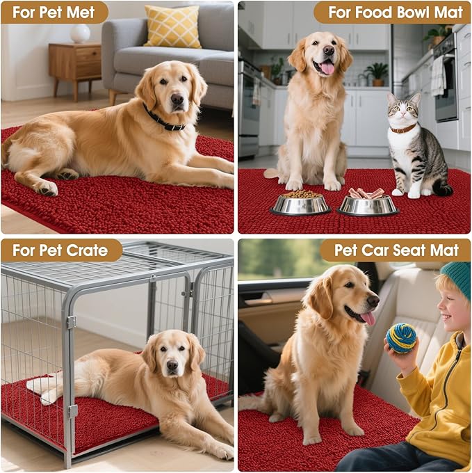 IM HOME Extra Large 60" x 36" Red Dog Door Mats for Muddy Paws, Chenille Absorbent Dog Mat, Non Slip Heavy Mud Mat for Dogs, Soft Pet Bed Mat for Entryway, Mud Paws, Inside Floor