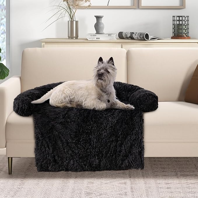 Giantex Calming Dog Bed - Fluffy Plush Pet Bed for Couch, Removable Washable Cover, Soft Neck Bolster, Dog Sofa Bed Furniture Protector Mats for Dogs Cats (Dark Gray, Medium - 44'' x 40'' x 7'')