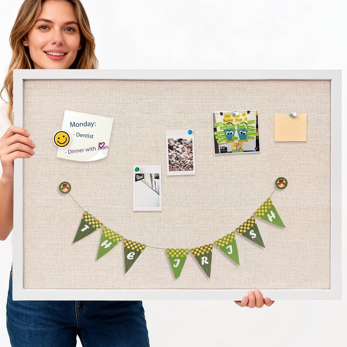 24'' x 36'' Linen Bulletin Board, Large Corkboard, White Oak Frame Linen Cork Board, Vision Board and Decorative Hanging Pin Board