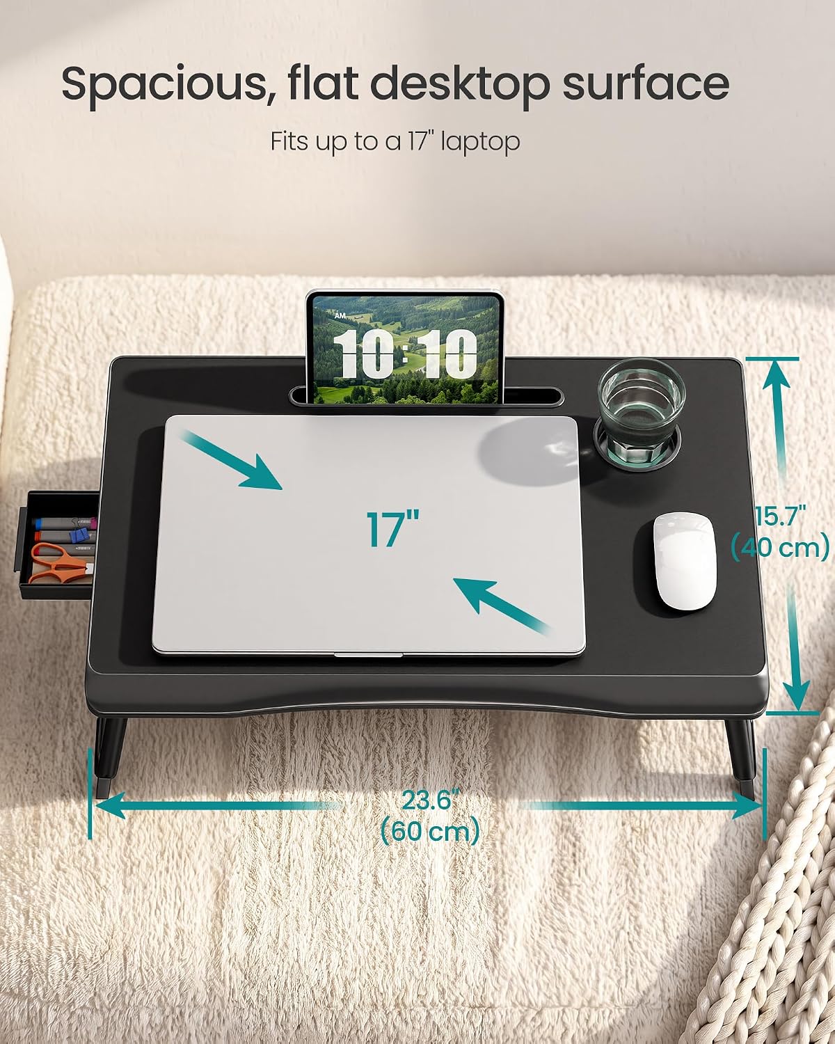 SONGMICS Foldable Lap Desk, Portable Bed Desk Table Tray w/Cup Holder Tray