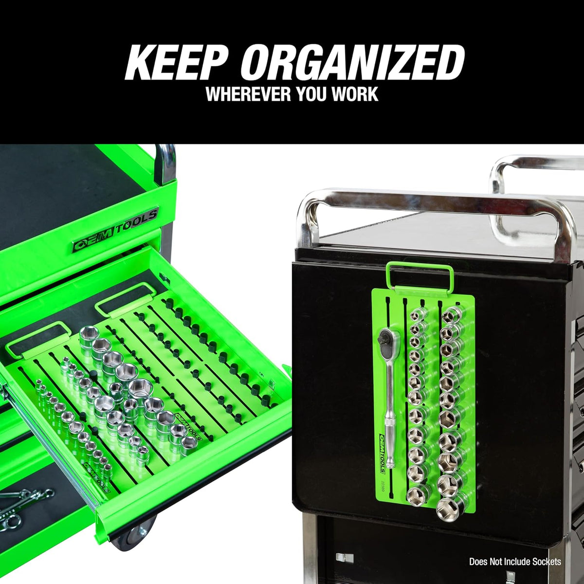 OEMTOOLS 22389 Pro Magnetic Socket Tray with Customizable Ratchet Organizer