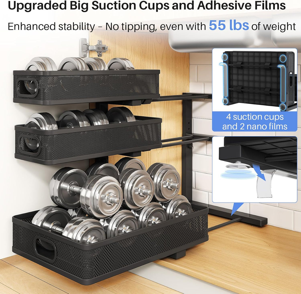 Under Sink Organizer, 3-Tier Thickened Metal Pull out Cabinet Organizer Shelf, Height Adjustable Slide out Storage Drawer Rack for Kitchen Bathroom Pantry Laundry Home Organization, 1-Pack, Black