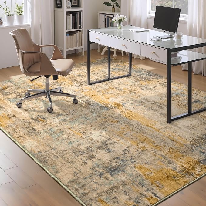 Ompaa Living Room Rug 6x9 Beige Area Rug Machine Washable Boho Rug Non Slip