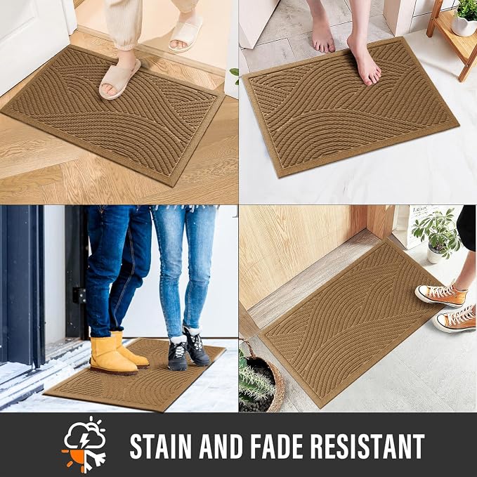 HIYARD Sturdy Front Door Mat, Absorbent Muddy Dirt Resist Welcome Door Mats