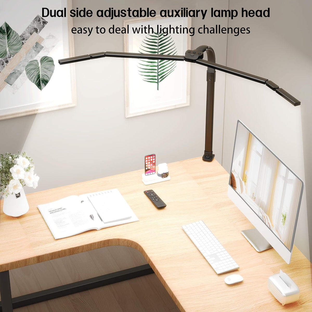 LED Desk Lamp with Clamp, Eye-Carying Desk Light with Remote,Adjustable Flexible Gooseneck,1800LM Ultra Bright Table Lamp for Work,Study, Read,Workbench(Black)