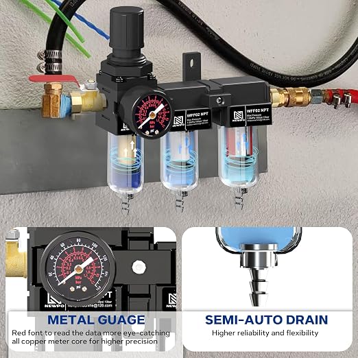 NEWPO 1/4" NPT Air Drying System, Air Filter Pressure Regulator