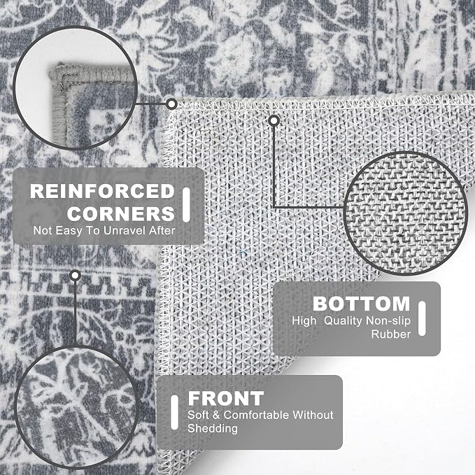 KILOCOCO Hallway Runner 3x18 Rug Runner Printed Vintage Floral Washable Kitchen