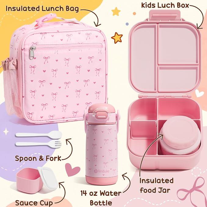 Fimibuke Kids Bento Lunch Box w/Insulated Water Bottle, Lunch Bag & Thermo |