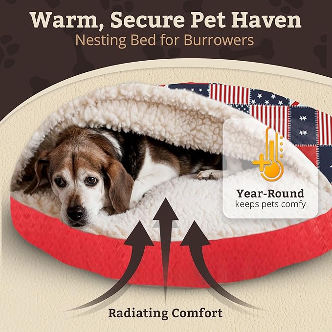 Snoozer Luxury Cozy Cave Pet Bed, Wag Collection, Small - Starpatch Red Diamond