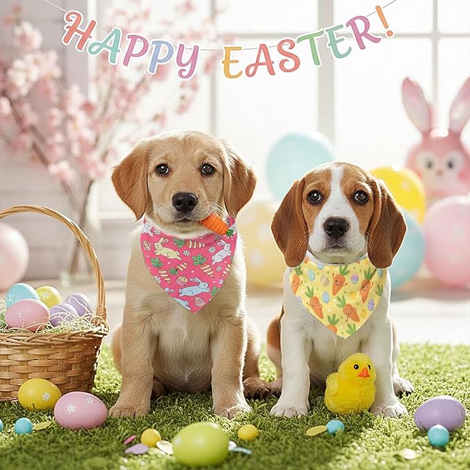 Abbylike 50 Pcs Easter Dog Bandanas Bulk Bunny Egg Carrot Bandanas for Dogs Triangle Kerchief Bibs Scarf Set for Pet Easter Costume Photo Props Accessories Pet Shops, 25 Styles (19.7 x 13.8 x 13.8)