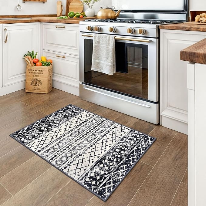KUTA Moroccan Area Rugs 2x3, Ultra Soft Print Vintage Geometric Low-Pile Floor