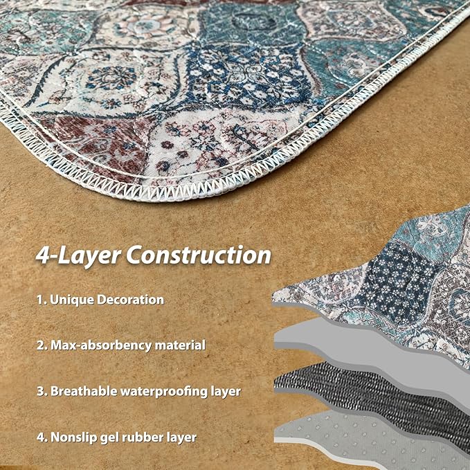 nunubaby 4PACK Washable Pee Pads for Dogs, Stylish, Non-Slip and Leak-Proof Pee Pads. Reusable Potty Pads for Dogs for Crates and Floors.(Dark Red/Multi, 24" x36" )