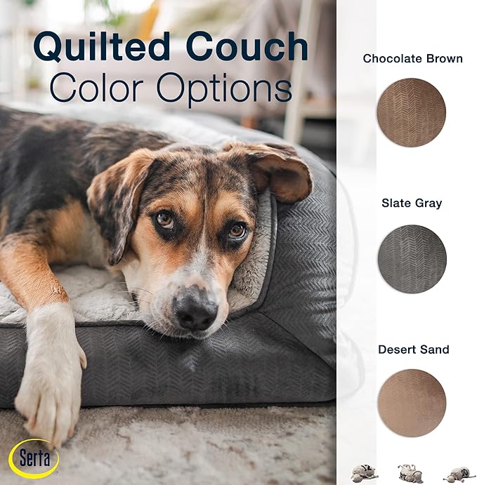 Serta Orthopedic Quilted Couch Dog Bed for Pets – Chocolate Brown (Small)