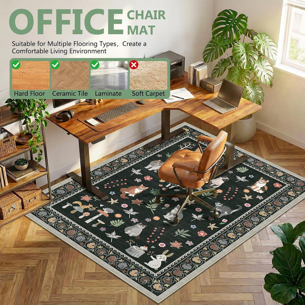 Office Chair Mat for Hardwood Floor & Tile Floor,48"X 60"-Colorful Animals