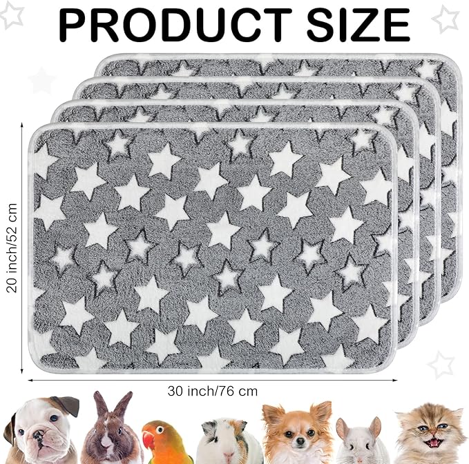 Tranqun 4 Pcs Waterproof Dog Blankets 30 x 21 Inch Washable Puppy Blankets for Small Dog Reusable Pet Pee Pad Soft Reversible Fleece Cat Blanket Sleep Floor Mat for Guinea Pig Cage Liners (Gray)