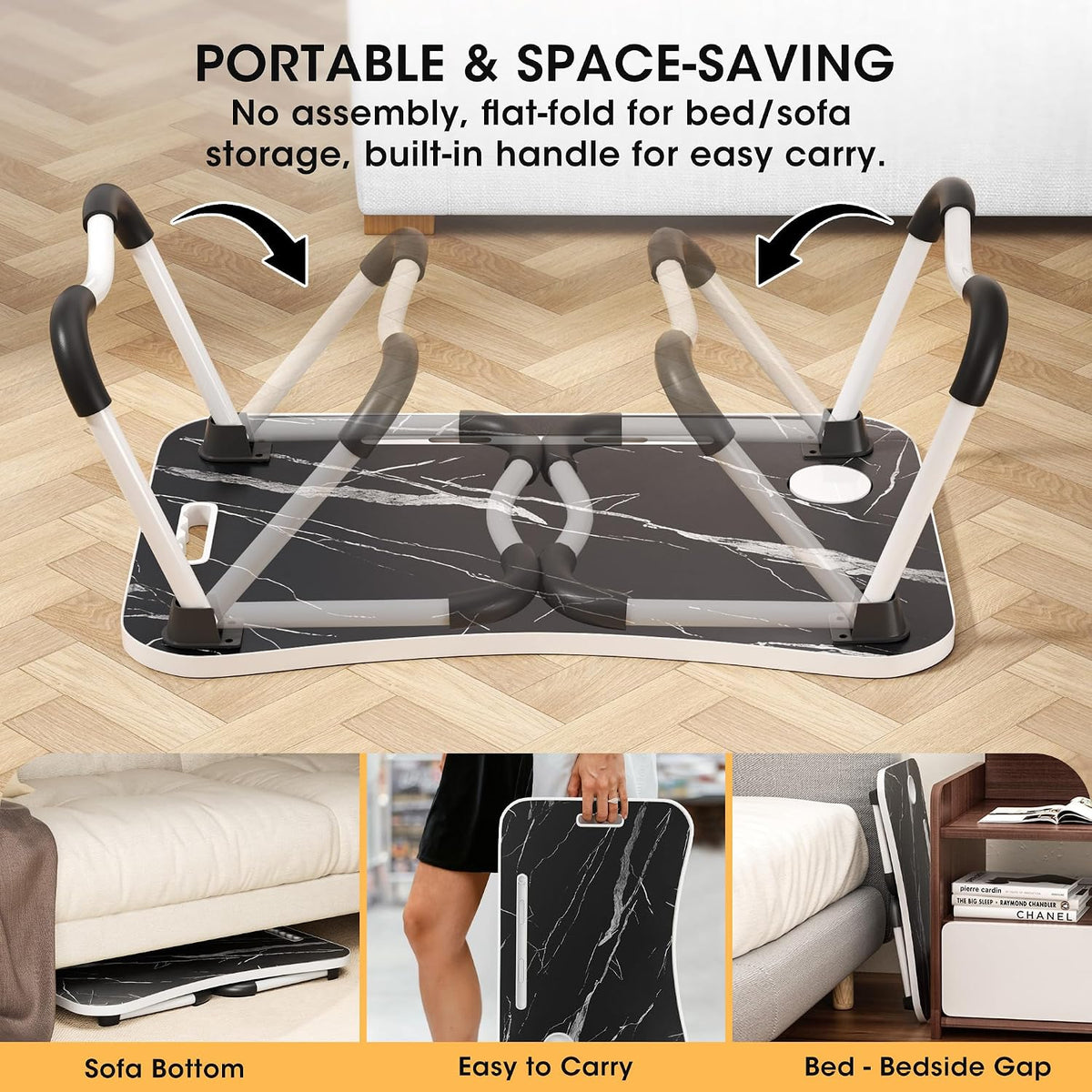 Folding Lap Desk, 23.6 Inch Wood Laptop Bed Desk with Cup Holder, Portable Bed Table for Working Writing Reading & Eating for Bed, Sofa, Couch, Floor - Dark Black