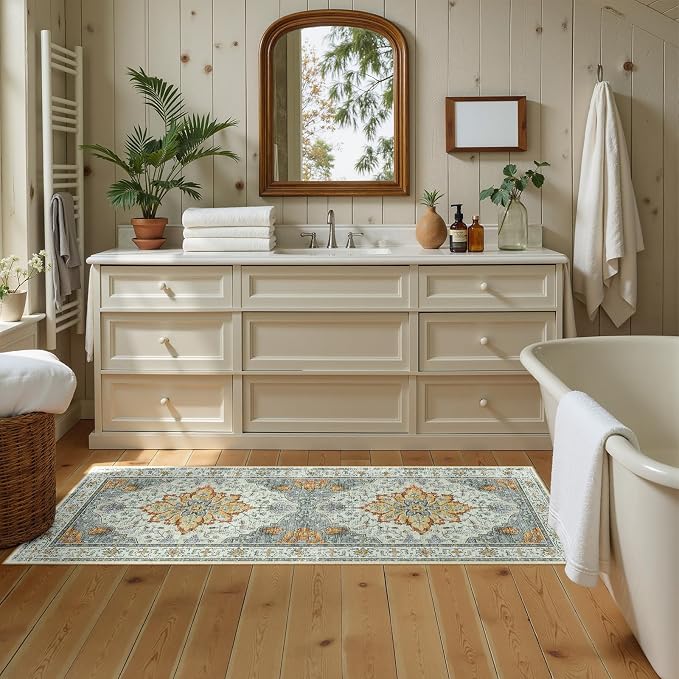 RELEANY Area Rugs Runner 2'x5' Washable Non-Slip, Floral Vintage Distress