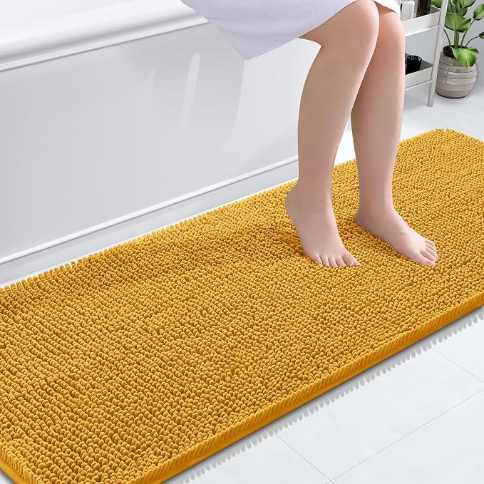 OLANLY Bathroom Runner Rugs 70x24, Soft Absorbent Chenille Bath Rugs, Rubber