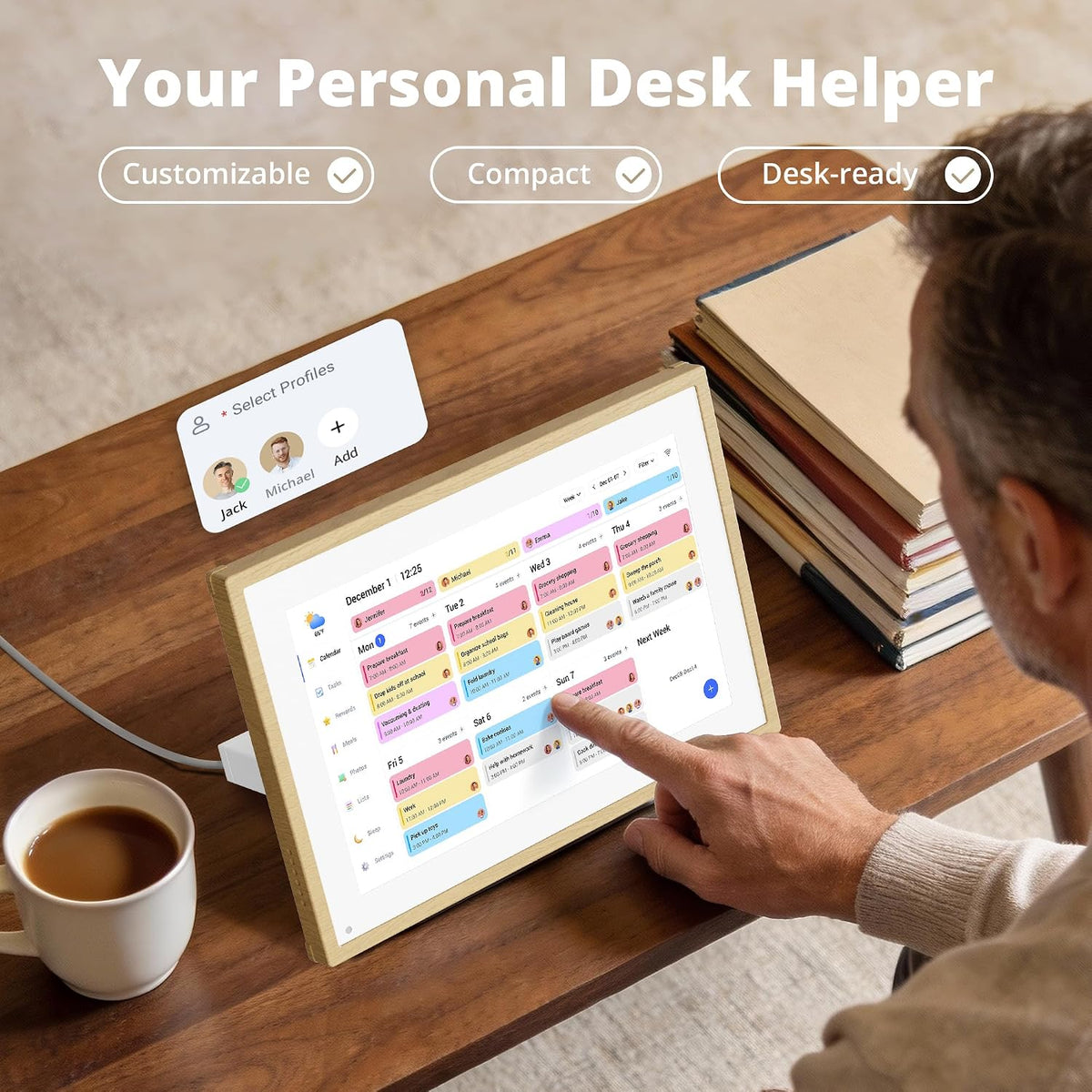 Digital Calendar 10.1 Inch Natural Wood